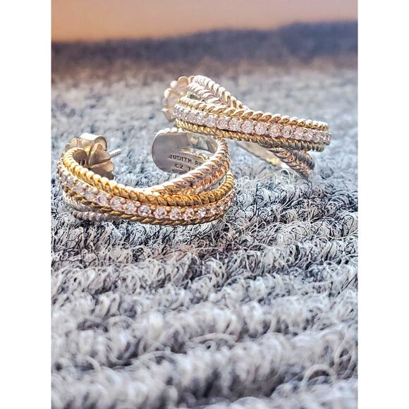 Judith Ripka CZ Cross Hoop Earrings in Sterling Silver 925 - Picture 4 of 7